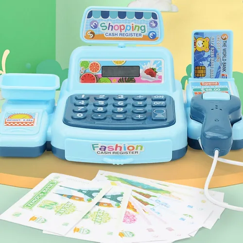 Vista 2 de Caja registradora de juguete para niños, caja registradora interactiva de plástico para padres e hijos, regalo para niños y niñas, color rosa