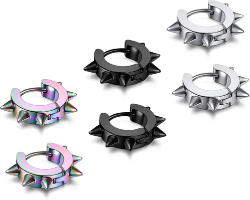 Vista 5 de Jovivi 3 pares de aros de púa, de acero inoxidable, joyería para hombre, mujer
