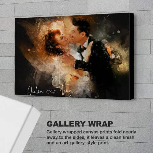 Vista 3 de Awesometik Pintura de acuarela personalizada de foto con fondo oscuro, impresión de ilustración de boda, obra de arte personalizada, lienzo y póster