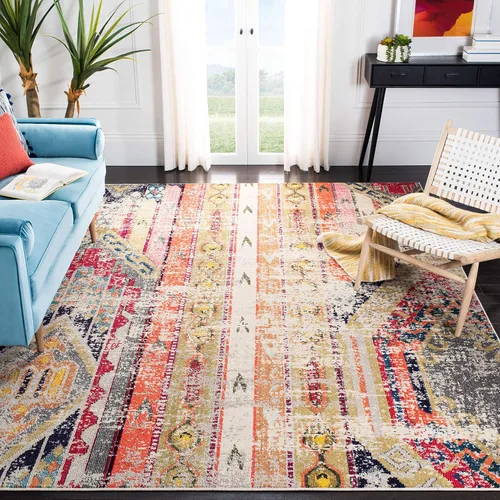 Vista 5 de SAFAVIEH Madison Collection - Alfombra decorativa de 2 pies 2 pulgadas x 4 pies, verde y naranja, diseño tribal envejecido, no desprende pelusa