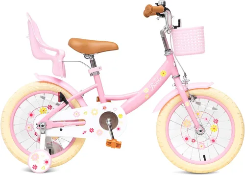 Vista 2 de Bixike Girls Bike with Basket for Toddlers and Kids Aged 3-14 Years Old, 12 14 16 18 Inch with Training Wheels & Doll Seat, 20 Inch with Kickstand &