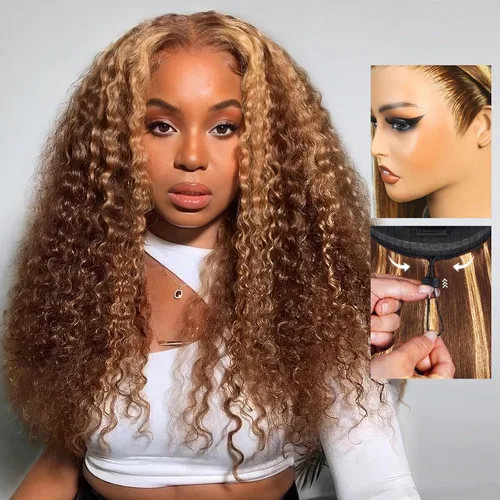 Vista 20 de Pull Go Full - Pelucas de cabello humano rizado birmano de 13 x 6 pulgadas, precortadas previamente cortadas, densidad 210, encaje frontal HD