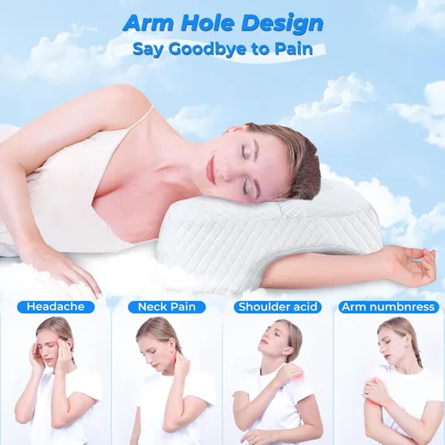 Vista 3 de SAHEYER Almohada para dormir de lado con orificio para el brazo, sistema de alivio de hombros con agujero de 3 brazos, almohada de espuma
