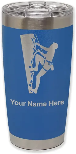 Vista 13 de LaserGram 20oz Vacuum Insulated Tumbler Mug, Rock Climber, Personalized Engraving Included (Coral)