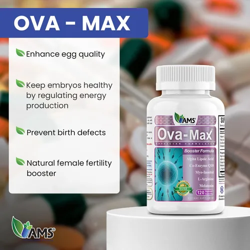 Vista 2 de America Medic & Science Vitaminas prenatales OVA-Max para mujeres (120 cápsulas) aumentan la fertilidad y la ovulación Ayuda para el embarazo