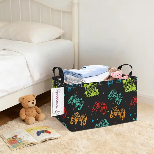 Vista 6 de QUEENLALA Cesta para la colada rectangular/Cesta para la ropa sucia plegable para habitación de niños, para organizar o almacenar, para juguetes
