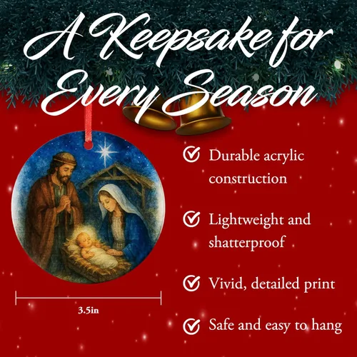 Vista 3 de Escena de Nacimiento de la Sagrada Familia Adorno de Acrílico - Decoración Católica y Cristiana para Navidad - Estrella de Belén, Adornos