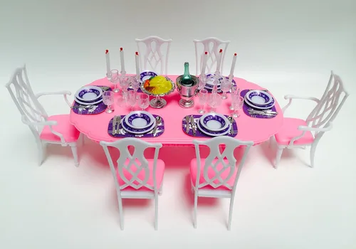 Vista 2 de My Fancy Life Dollhouse Furniture, Dining Room Play Set with Table, Chairs and Tableware