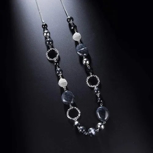Vista 5 de PEARL&CLUB Juego de collares largos con cuentas negras, regalos de joyería para mujer