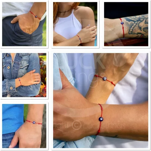 Vista 20 de Lucky Evil Eye Bracelet, Choker & Anklet – Red and Black String Protection Talisman Minimalist Mal de Ojo Jewelry for Good Luck