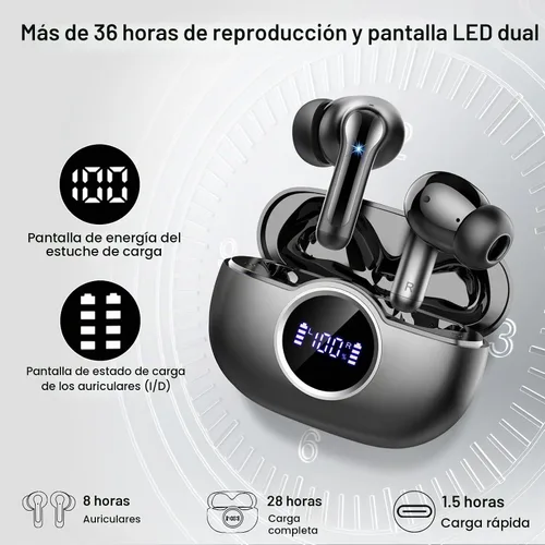 Vista 6 de Auriculares inalámbricos Bluetooth 5.4 2026, auriculares estéreo con graves A-Negro PRO