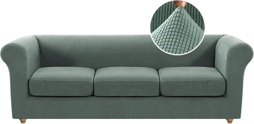 Vista 19 de Funda para silla Chesterfield de 2 piezas para sofá de 1 cojín, fundas para silla de brazo alto, 1 asiento, alta elasticidad, lavable, protector