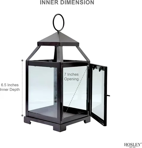 Vista 5 de Hosley's Farol estilo clásico, de 12 pulgadas de alto, de hierro y vidrio Regalo ideal para celebraciones, fiestas, bodas, Aromaterapia y Spa.