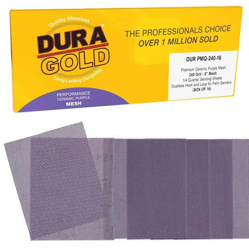 Vista 11 de Dura-Gold Papel de lija de malla de cerámica púrpura de grano 80 de alta calidad, tamaño de 1/4 hoja, caja de 16-4.5 x 5.5 pulgadas, parte trasera