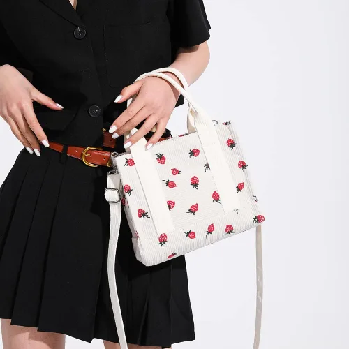 Vista 4 de LIERWOI Bolsa de pana pequeña y bonita bolsa cruzada para mujer, mini bolso de mano Kawaii Hobo con cremallera