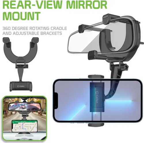 Vista 2 de Cellet Soporte universal para teléfono con espejo retrovisor para vehículo, compatible con iPhone 14 Pro Max Mini SE 13 12 11 XR XS Galaxy Z Flip Z