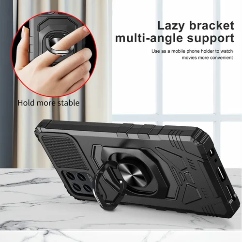 Vista 5 de Para T-Mobile Revvl 6 Pro 5G - Funda de metal resistente de doble capa a prueba de golpes con soporte magnético para automóvil, protector de Negro
