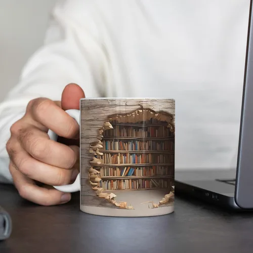 Vista 4 de Taza de café con diseño de biblioteca para amantes de los libros, regalos geniales para lectores, taza de cerámica única, apta para lavavajillas