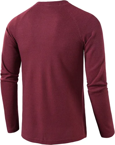 Vista 3 de LOCALMODE Camisetas casuales de manga larga con cuello redondo para hombre de Waffle Henley