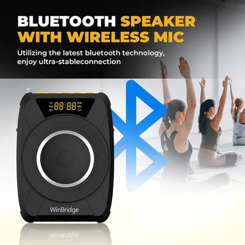 Vista 7 de Amplificador de voz con auriculares de micrófono inalámbrico – Altavoz portátil resistente al agua con micrófono con TWS estéreo, SOS, grabación