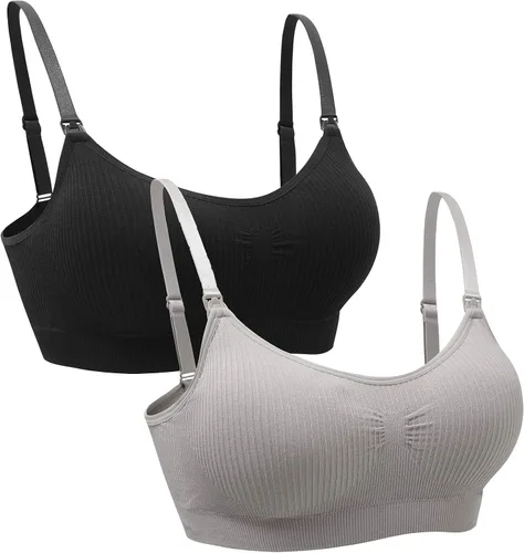 Vista 14 de Suekaphin - Paquete de 2 piezas, brasier de maternidad para lactancia durante el embarazo, cómodo para dormir con extensores 2negro