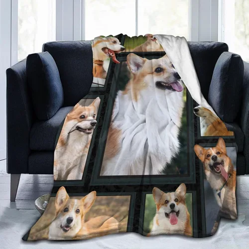 Vista 2 de Little Cute Corgi Dog Art - Manta suave de franela para diferentes personas y estaciones, adecuada para cama, sofá, camping, cine o viajes