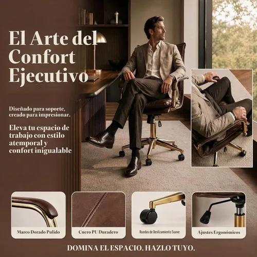 Vista 6 de MOJAY Silla de escritorio ergonómica de cuero con respaldo medio, moderna silla tapizada para computadora, silla de oficina ejecutiva con brazos