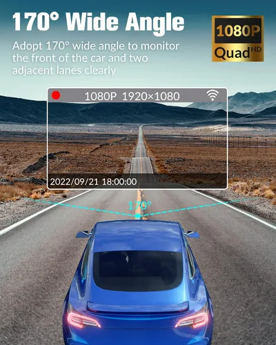 Vista 5 de 3 Channel Dash Cam Front and Rear Inside,1080P Full HD 170 Deg Wide Angle Dashboard Camera with 32GB SD Card,2.0 inch IPS Screen,Built in IR Night