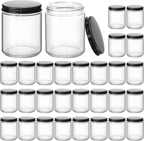 Vista 9 de KEYWING Frascos para velas de 4 oz con tapas, 24 PCS Frascos de vidrio ámbar con tapas de metal negro, Recipientes redondos para velas, Frasco vacío
