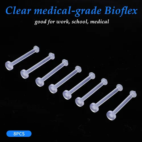Vista 7 de 8 anillos de lengua de acrílico flexibles para lengua, anillo de lengua transparente plano 14G, anillos de pezón de plástico de 0.630 in