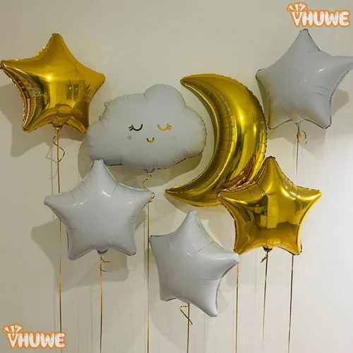 Vista 26 de Globos de estrella beige de 18 pulgadas, 10 globos de Mylar de forma estrella beige con revestimiento metálico de helio para decoraciones de fiesta