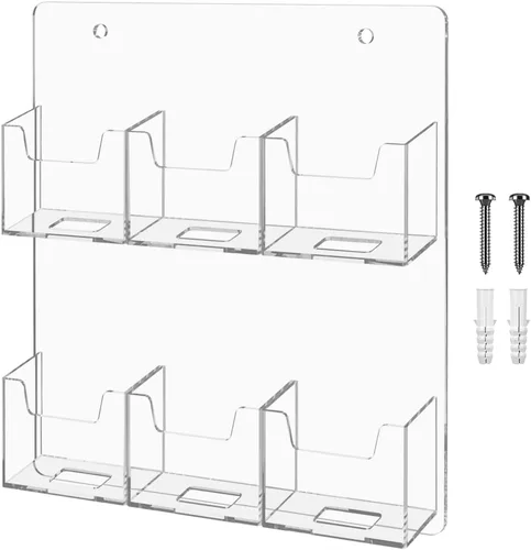 Vista 10 de Soporte para tarjetas de visita de pared, 2 ranuras, acrílico transparente, multibolsillo con hardware, tarjeta de regalo o tarjetas de citas
