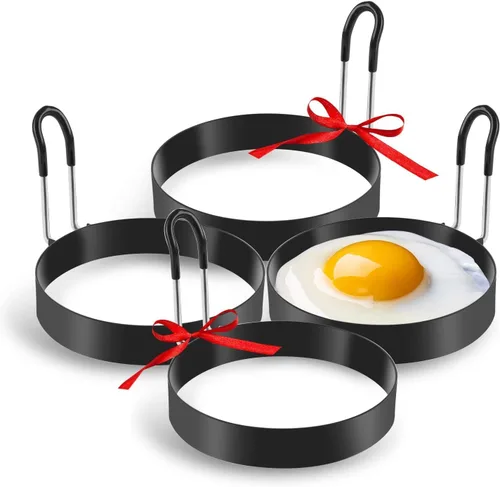 Vista 5 de Anillos de acero inoxidable para cocinar huevos, molde para freír panqueques, huevos y tortillas, 4