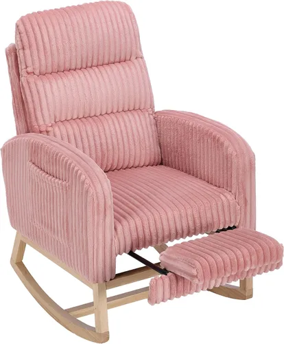 Vista 7 de GarveeHome Mecedora para guardería con reposapiés, balancín deslizante con Beige