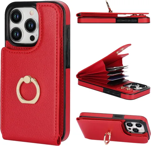 Vista 10 de Folosu Funda compatible con iPhone 15 Pro con soporte para tarjetas, rotación de 360°, soporte de anillo de dedo con función atril, bloqueo RFID