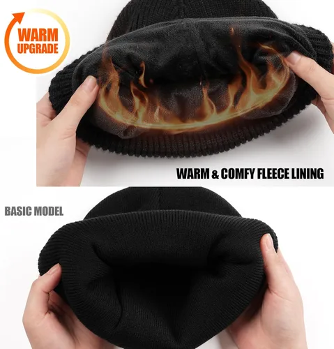 Vista 2 de MELASA Gorro de invierno con forro polar LED, recargable por USB, gorro cálido con luz integrada, regalos para hombres, papá, esposo, él