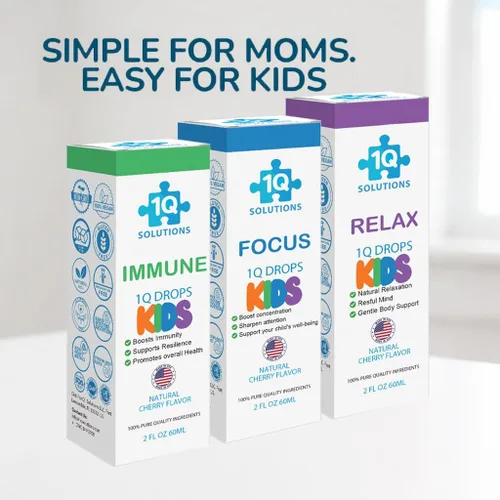 Vista 8 de 1Q - Kit de salud todo en uno para niños Enfoque, mejor sueño y estado de ánimo y apoyo inmunológico 3 suplementos líquidos 100% natural, sin