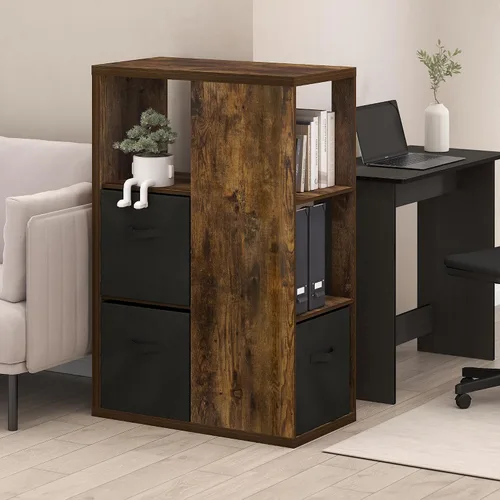 Vista 2 de Furinno Viola Estantería de Libros, Librero de 3 Niveles, Organizador de Almacenamiento en Cubos Estantería con Estante Abierto, con Contenedores