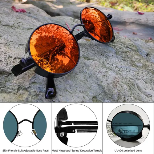 Vista 5 de ROCKNIGHT Gafas de sol redondas polarizadas con protección UV400 estilo steampunk gótico, unisex, para exteriores