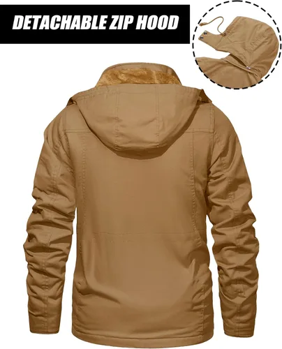 Vista 4 de MAGCOMSEN Chaqueta de invierno para hombre, con forro polar de algodón, chaquetas cálidas para trabajo, abrigos militares con 6 bolsillos