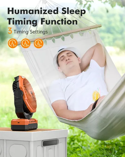 Vista 6 de Ventilador de camping 3 en 1 - Ventilador recargable con batería desmontable y gancho con luz para tienda de campaña, al aire libre - Ventilador