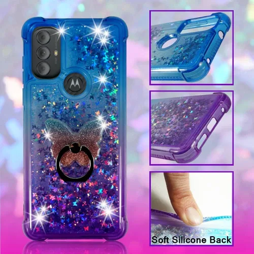 Vista 5 de Zase Diseño para Motorola Moto G Play (2023)/Moto G Pure/Moto G Power (2022) Funda transparente con purpurina líquida brillante linda flotante 3D