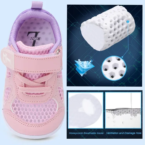 Vista 4 de L-RUN Zapatos deportivos para niños y niñas, zapatos de verano para caminar descalzos, zapatos de tenis ligeros de malla