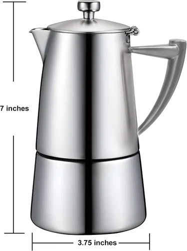 Vista 2 de CUISINOX Roma - Máquina de café expreso de acero inoxidable satinado para estufa, 4 tazas (6 onzas)