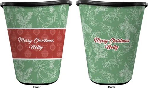 Vista 2 de Cesta de basura de acebo de Navidad, doble cara (negro) (personalizada)