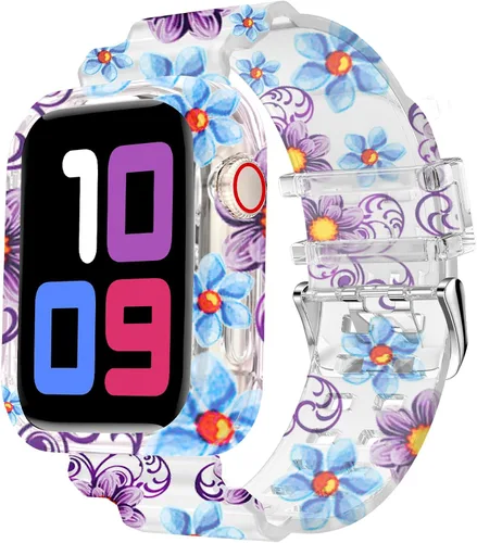 Vista 26 de DABAOZA - Correa transparente compatible con Apple Watch de 1.772 in y 1.732 in, con purpurina transparente Women Men,Glitter Bling TPU