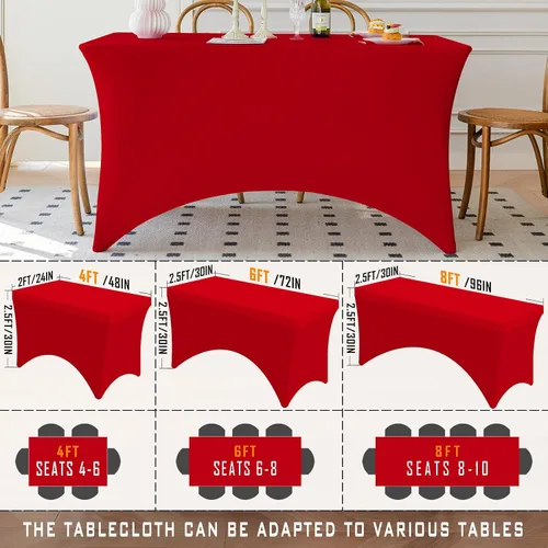 Vista 35 de Famstar Paño de Mesa Negro de 4 Pies de Elastano, Paño de Mesa Ajustado para Mesas Rectangulares, Fundas Elásticas Lavables Sin Arrugas