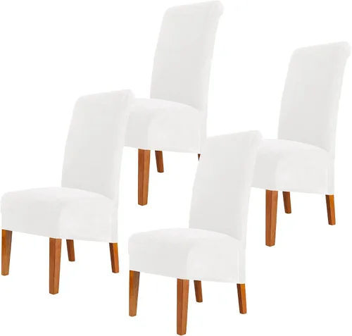 Vista 35 de Fundas elásticas para sillas de comedor, fundas protectoras de asiento extraíbles de terciopelo suave para sillas Parson (2, beige)