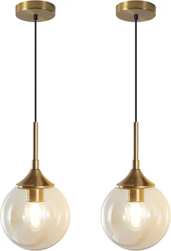 Vista 11 de KCO Lighting - Lámpara colgante moderna de globo de 1 luz, luz colgante de vidrio ahumado individual grande de mediados de siglo, latón cepillado