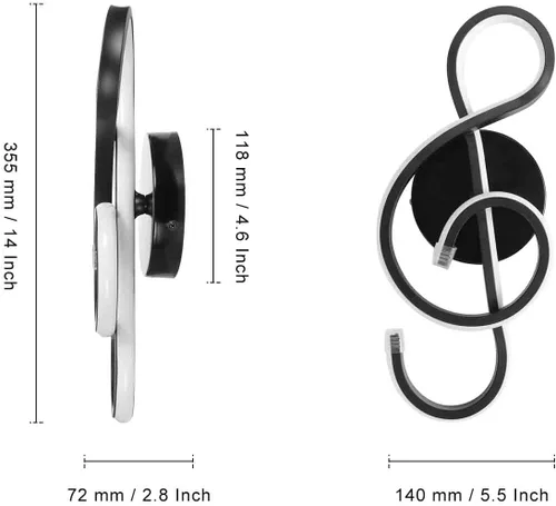 Vista 2 de XEYOU Lámpara de pared moderna de 22 W, lámpara de pared LED creativa para interiores, símbolo musical, decoración artística, lámpara de pared